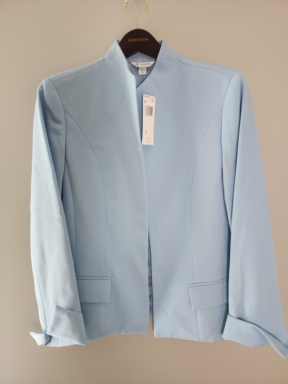Austin Reed 2 Piece Pant Suit Pastel Blue Stand Up Collar Tailored Pant Size 12
